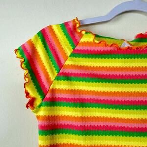 L*Space Wildflower Rashguard Bikini Top - Under The Sun, Retro Stripe, L, runs S